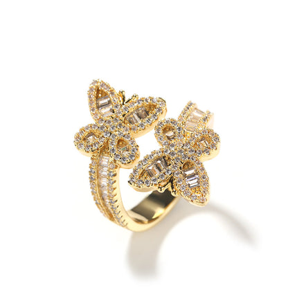 Women's & Men's & Diamond Staggered Butterfly Opening Fashion Rings
