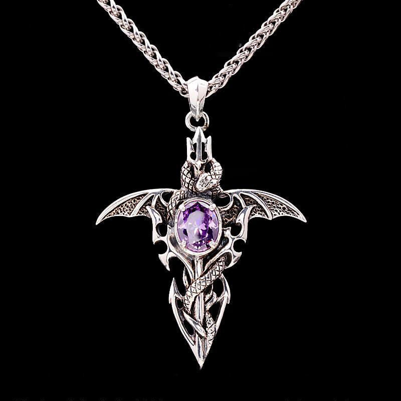 Men's Sword Pendant Trendy Unique Amethyst Set Chain Fashion Imitation Necklaces