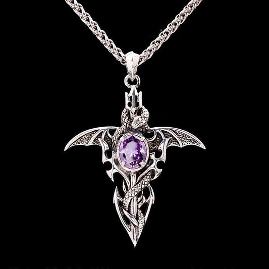Men's Sword Pendant Trendy Unique Amethyst Set Chain Fashion Imitation Necklaces