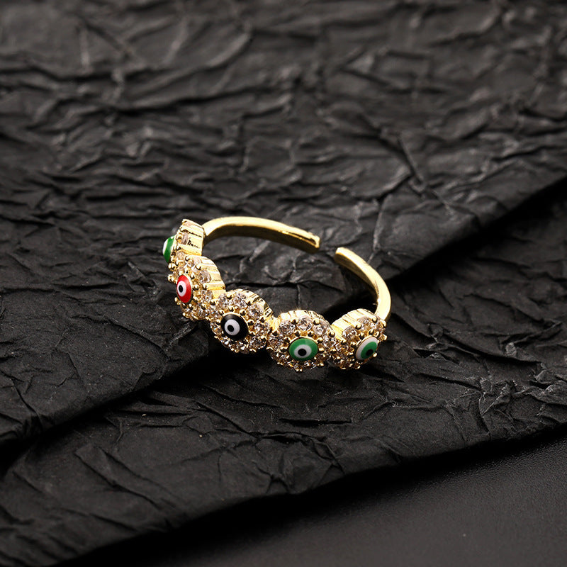 Women's Eye Colorful Oil Eyes Gold Plated Rings