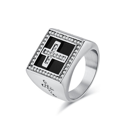 Men's Diamond Cross Titanium Steel Square Thumb Rings