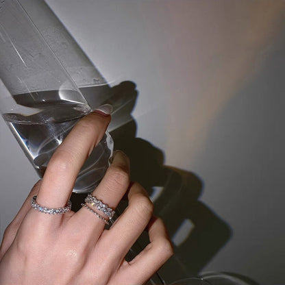 Design Double Layer Zircon Metal Open Suit Rings
