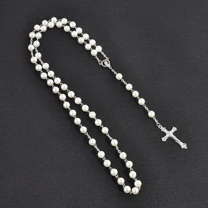 Pearl Cross Beads Long Handmade Unisex Textured Tassel Necklaces