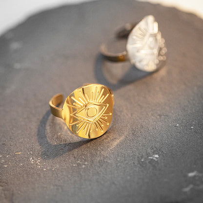 Eye Texture Titanium Steel Real Gold Rings