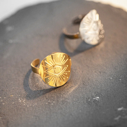 Eye Texture Titanium Steel Real Gold Rings
