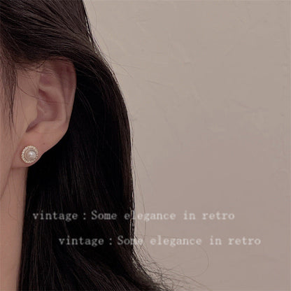 Style Micro Inlaid Zircon Pearl Niche Retro Simple Earrings