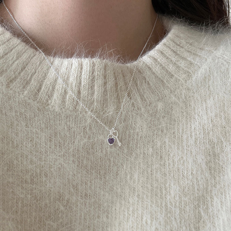 Female With Hearts Key Clavicle Chain Spring Pink Necklaces