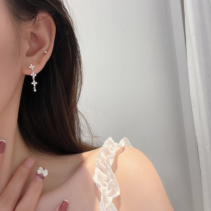 Women's Flower Tassel Sterling Sier Simple Mori Rings