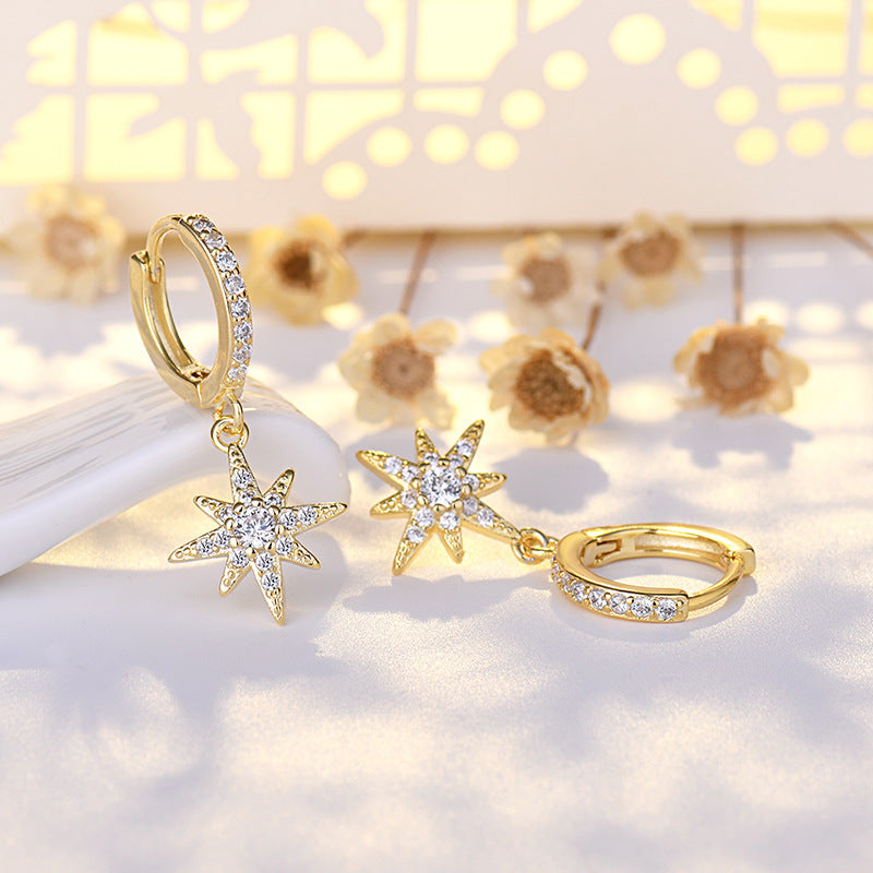 Sier Heart-shaped Ear Clip Female Fresh Refined Rhinestone Earrings