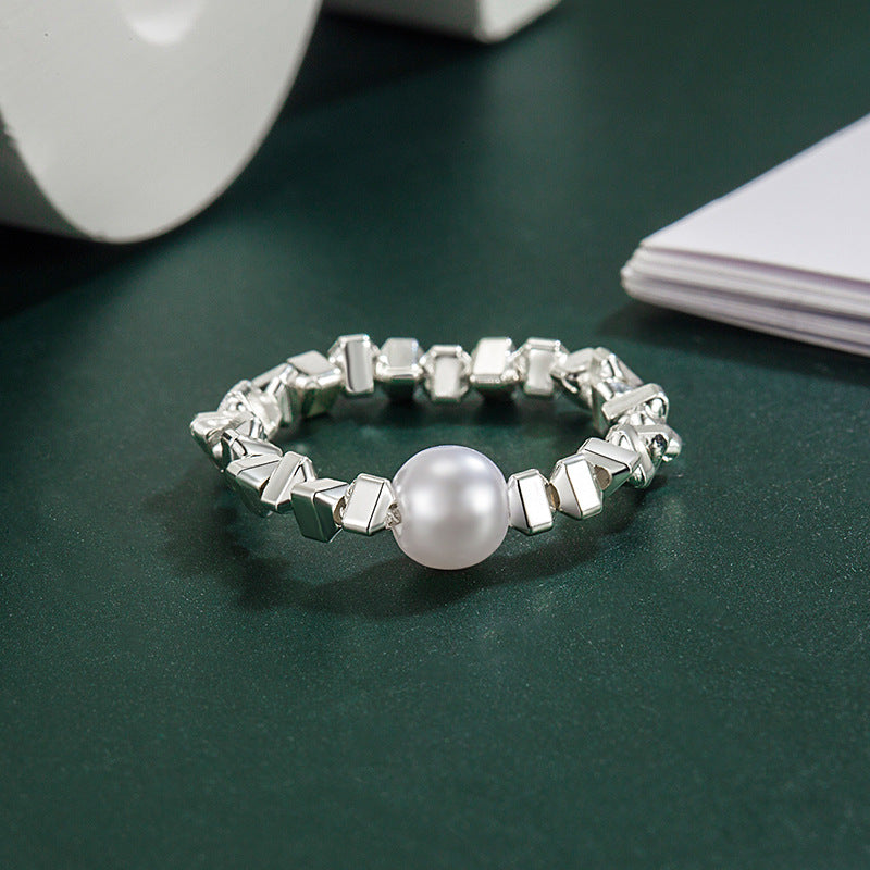 Women's Sier Pearl Personalized Niche Design Little Rings