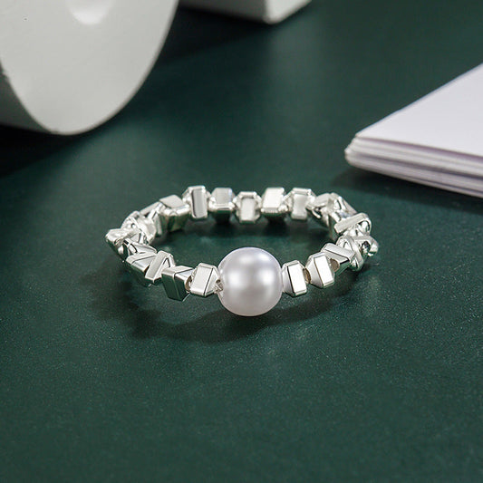 Women's Sier Pearl Personalized Niche Design Little Rings