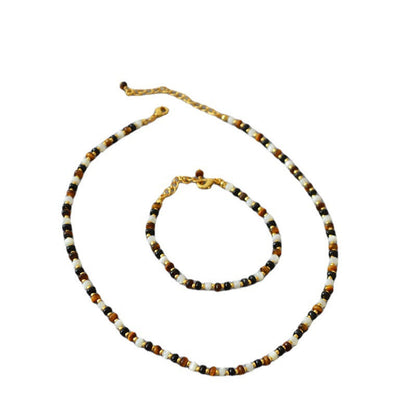 Mother Shell Black Agate Stitching Beaded Necklaces