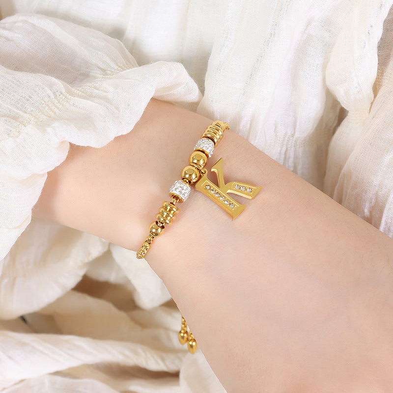 Gold English Letters Pendant Rhinestone Tassel Bracelets
