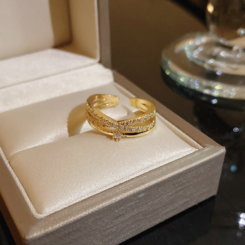 Pearl Zircon With Diamond Open Adjustable Rings