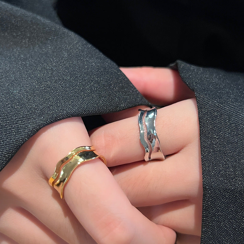 Style Simple Concave Irregular Wave Pattern Electroplated Light Rings