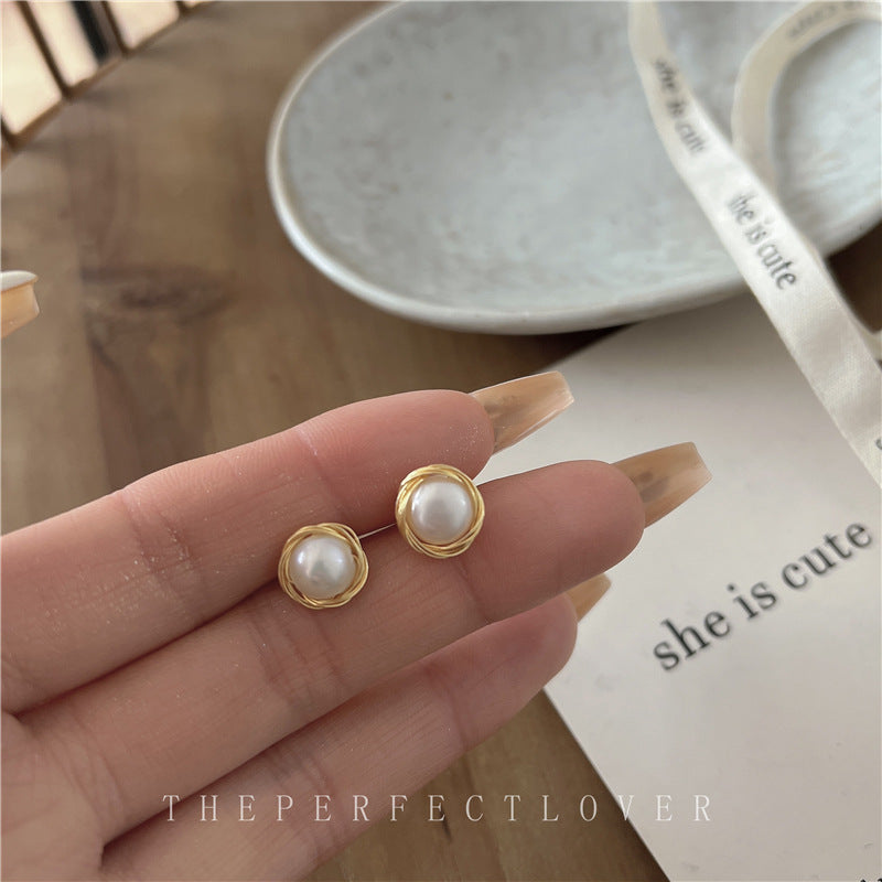 Women's Freshwater Pearl Ear Sier Pin Korean Earrings