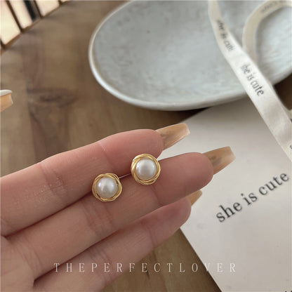 Women's Freshwater Pearl Ear Sier Pin Korean Earrings