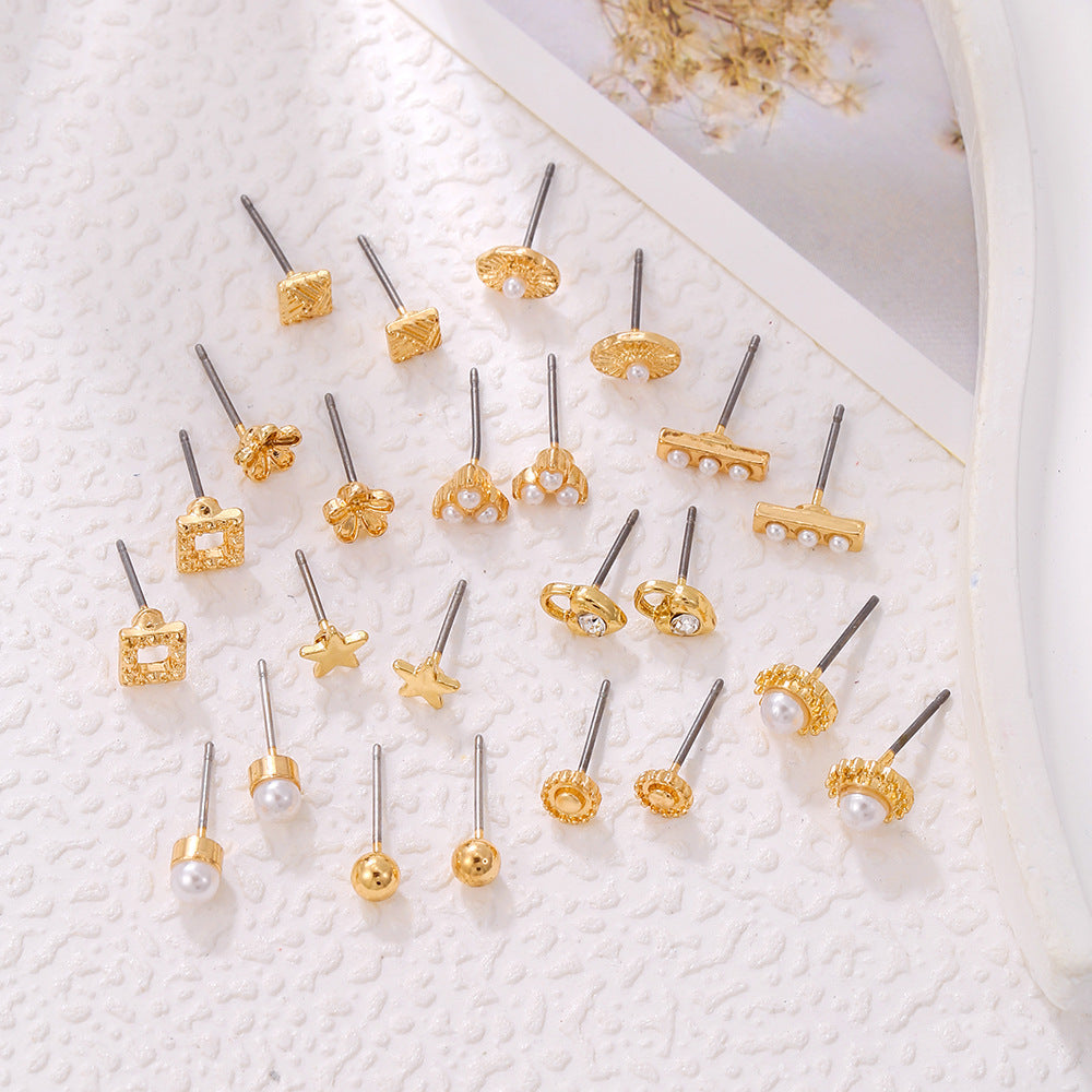 Female Simple Personality Alloy Rhinestone Pearl Earrings