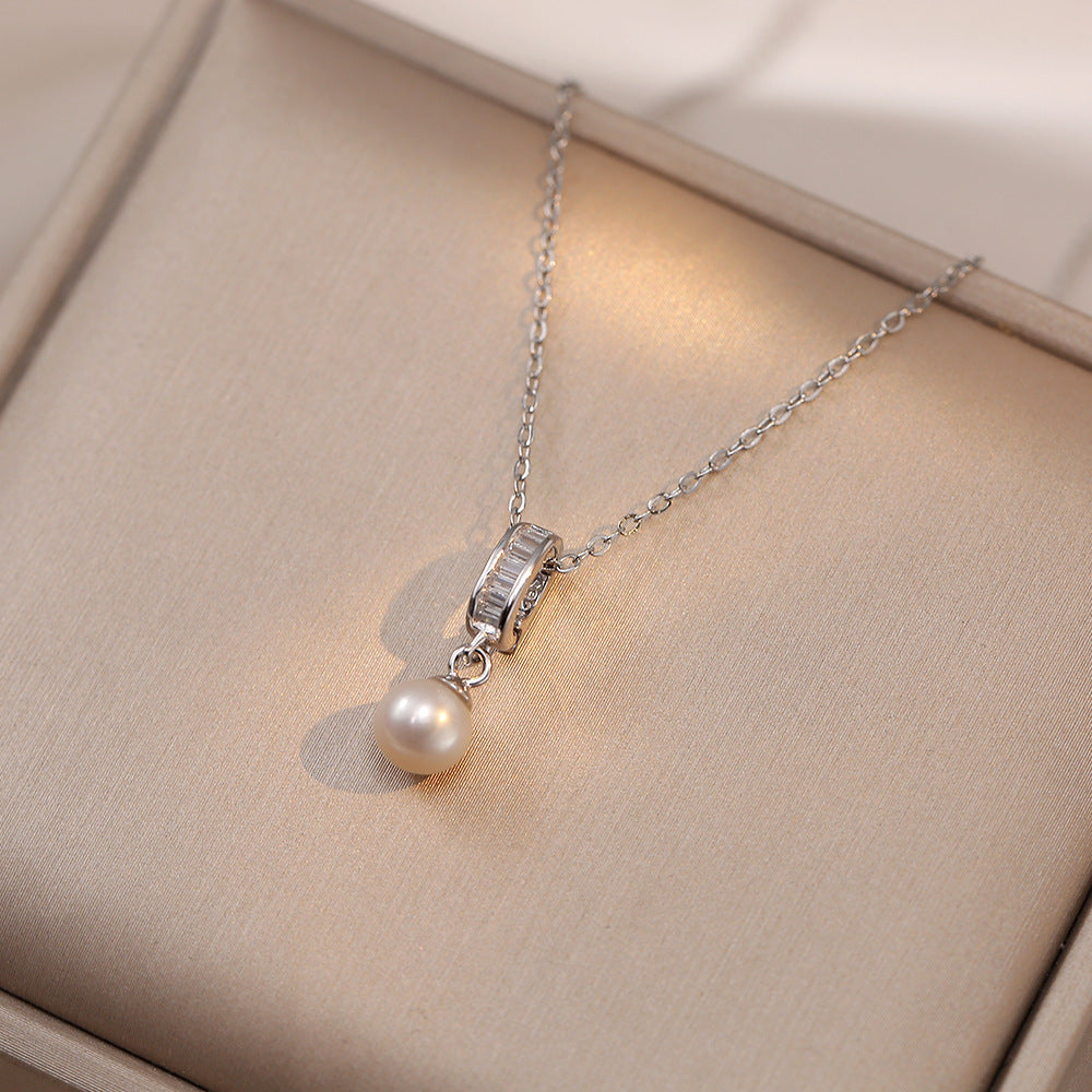 Women's Water Pearl Sier Jewelry Niche Zircon Rings