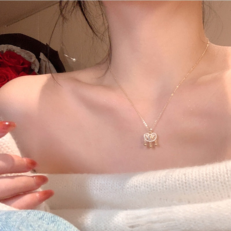 Women's Sier Accessories Safety Lock Pendant Fu Character Necklaces