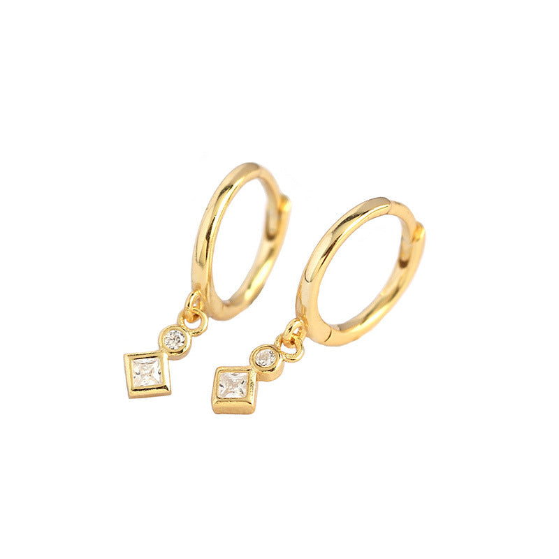Sier Geometric Cold Style Square Diamond Earrings