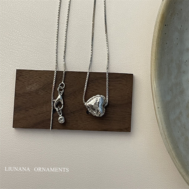 Love Bright Sier Fashionable Three-dimensional Peach Heart Clavicle Necklaces