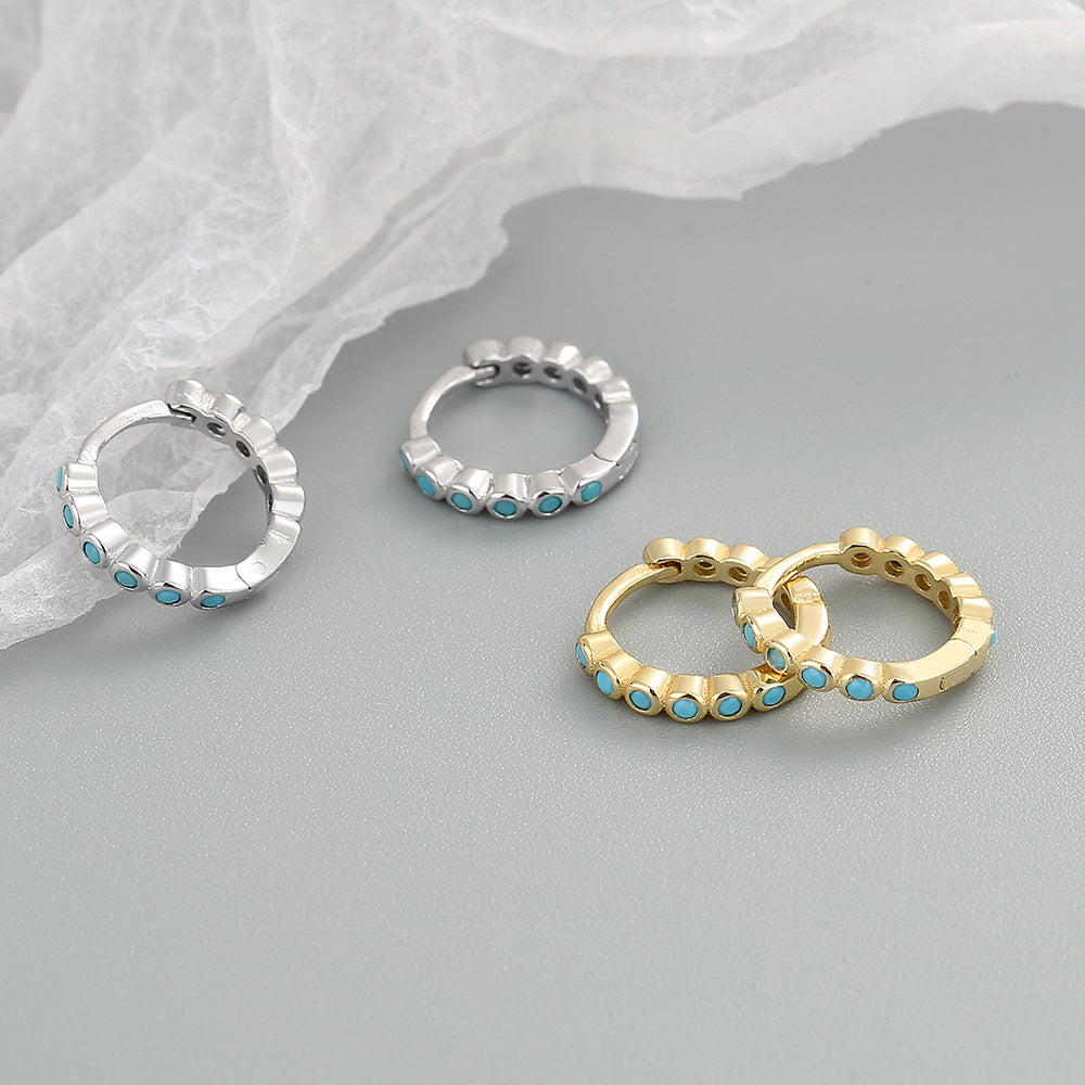 Style Blue Pine Zirconium Gold Exquisite Small Earrings