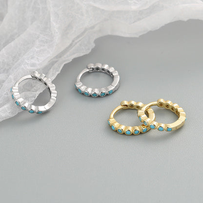 Style Blue Pine Zirconium Gold Exquisite Small Earrings