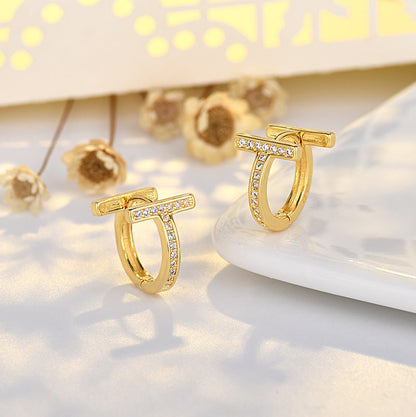 Full Diamond Ear Clip Yellow Gold Plated Earrings