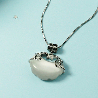 Retro Longevity Lock Pendant Ethnic Style Chalcedony Opal Necklaces