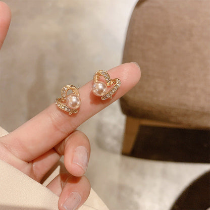 Peach Heart Pearl Elegant Hollow Sweet Earrings