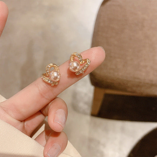 Peach Heart Pearl Elegant Hollow Sweet Earrings