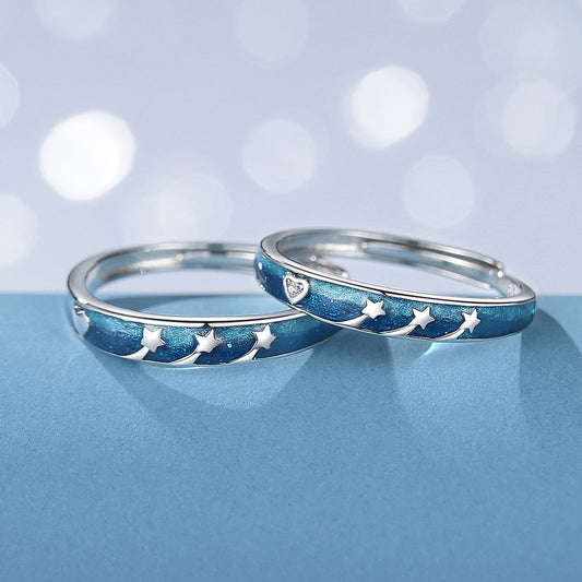 Sier Bright Star River Couple Fresh Rings
