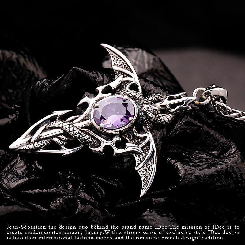 Men's Sword Pendant Trendy Unique Amethyst Set Chain Fashion Imitation Necklaces