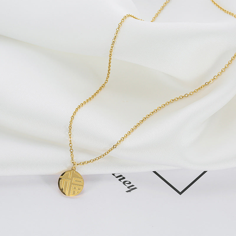 Fu Character Female Short Sweater Chain Retro Round Cold Necklaces