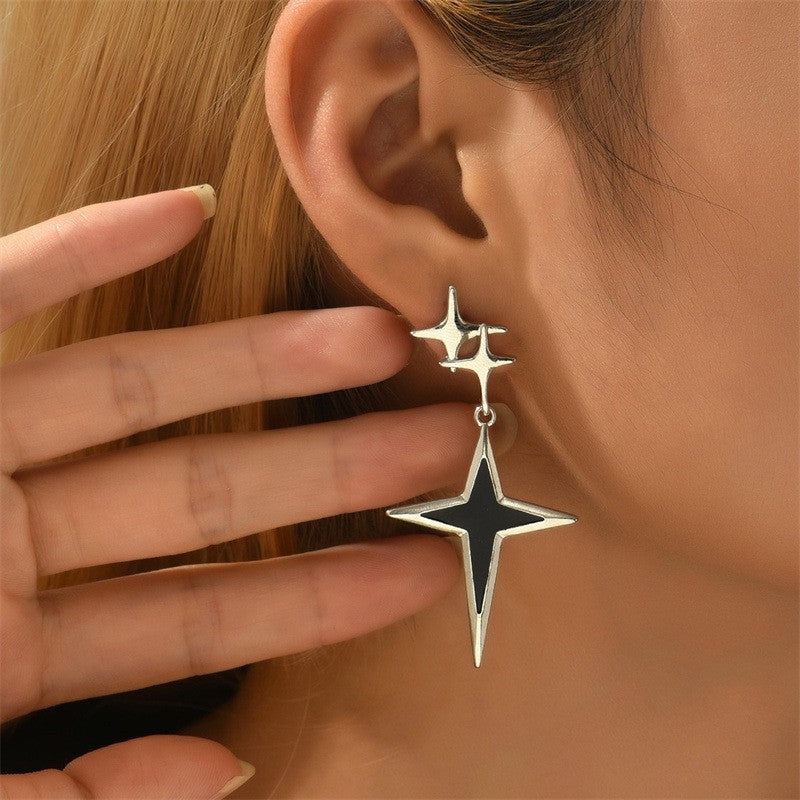 Trendy Fashion Personality Sier Four Stars Rings