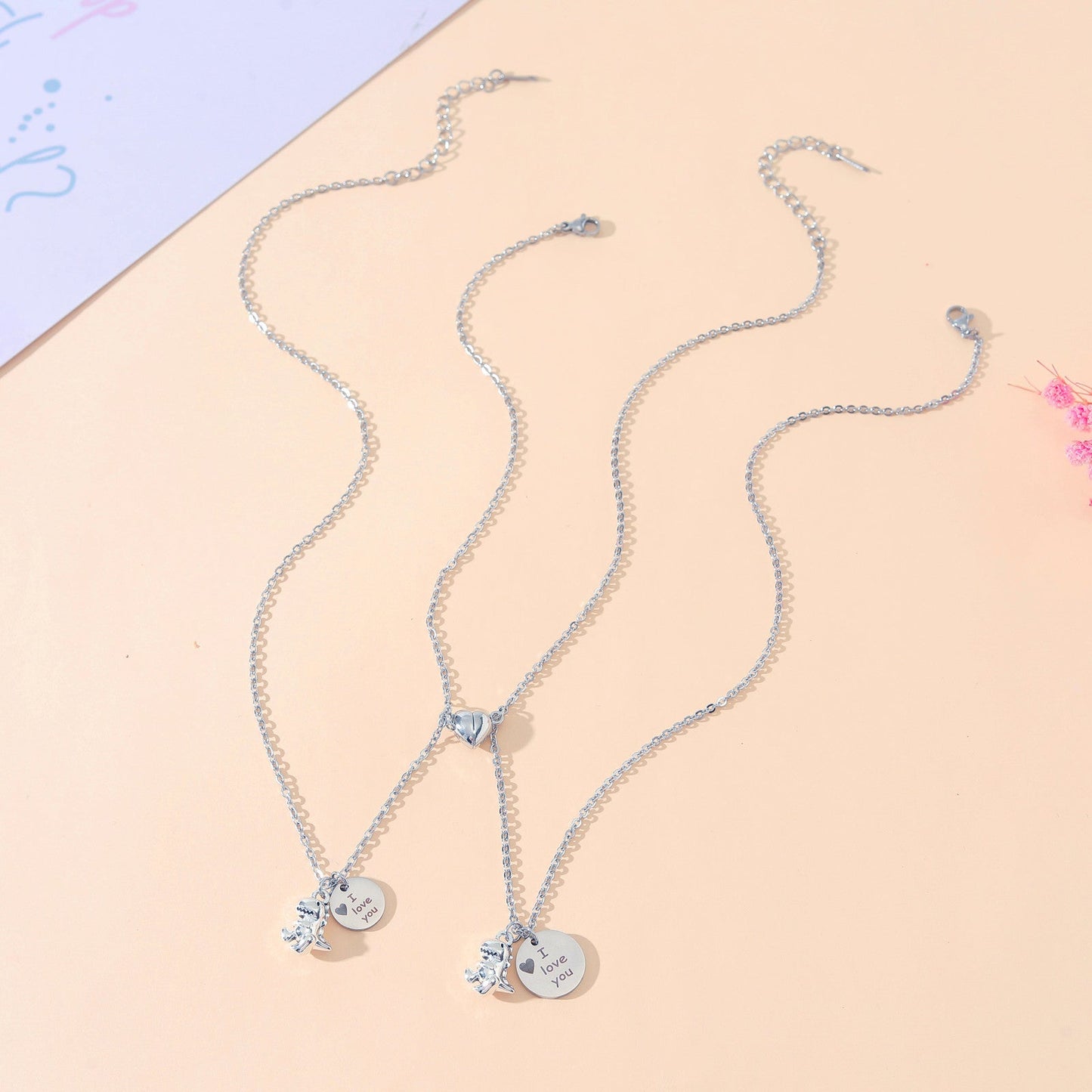 Alloy 3d Little Dinosaur Heart-shaped Magnetic Buckle Couple Necklaces