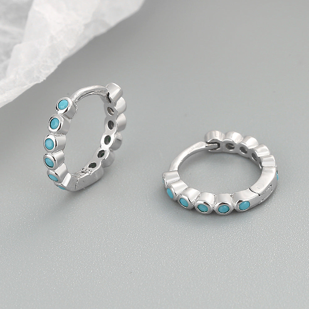 Style Blue Pine Zirconium Gold Exquisite Small Earrings