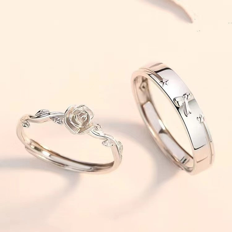 Women's & Men's Prince And Rose Couple One Pair Fashion Fresh Open Rings