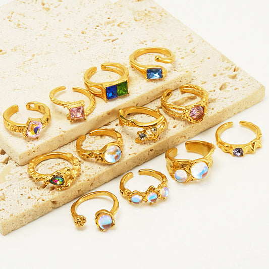 Women's Moonstone Personalized Hip Hop Irregular Geometric Rings