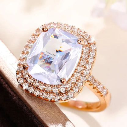 Shi Square Pink Diamond Elegant Simulation Rings