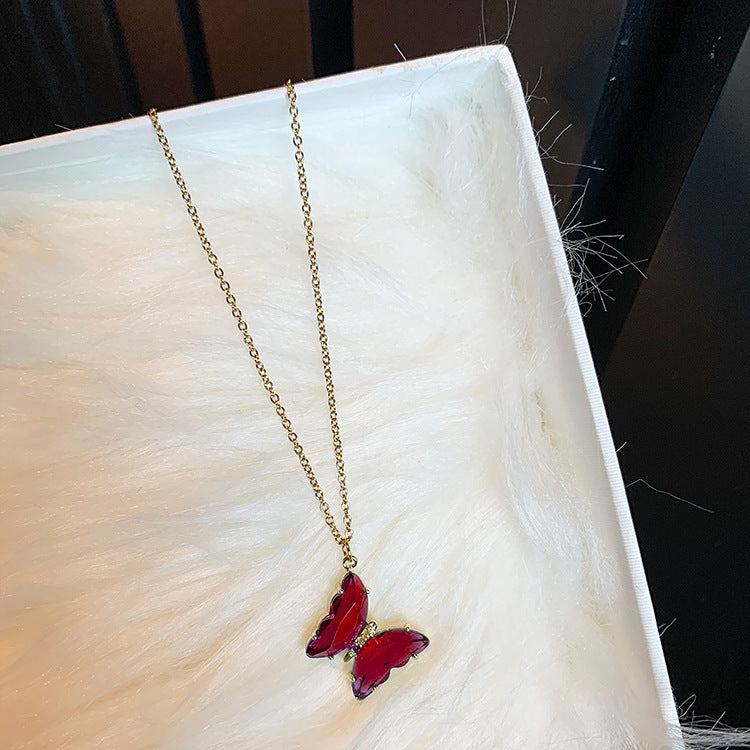 Women's Fantasy Glass Crystal Butterfly For Clavicle Necklaces