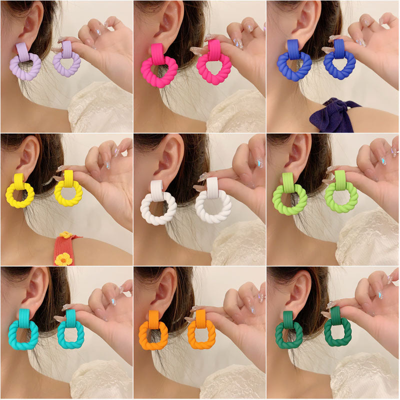 Needle Colored Series Square Round Fresh Earrings