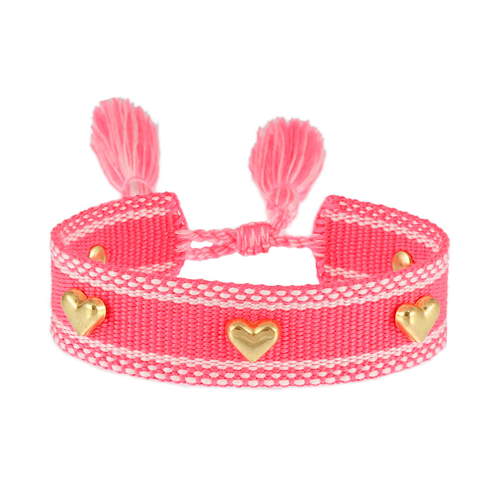 Couple Golden Heart-shaped Carrying Strap Hand-woven Tassel Bracelets