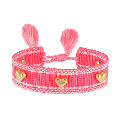 Couple Golden Heart-shaped Carrying Strap Hand-woven Tassel Bracelets