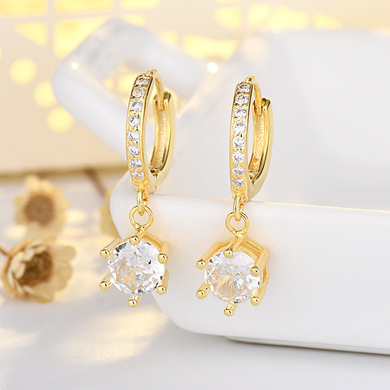 Sier Heart-shaped Ear Clip Female Fresh Refined Rhinestone Earrings