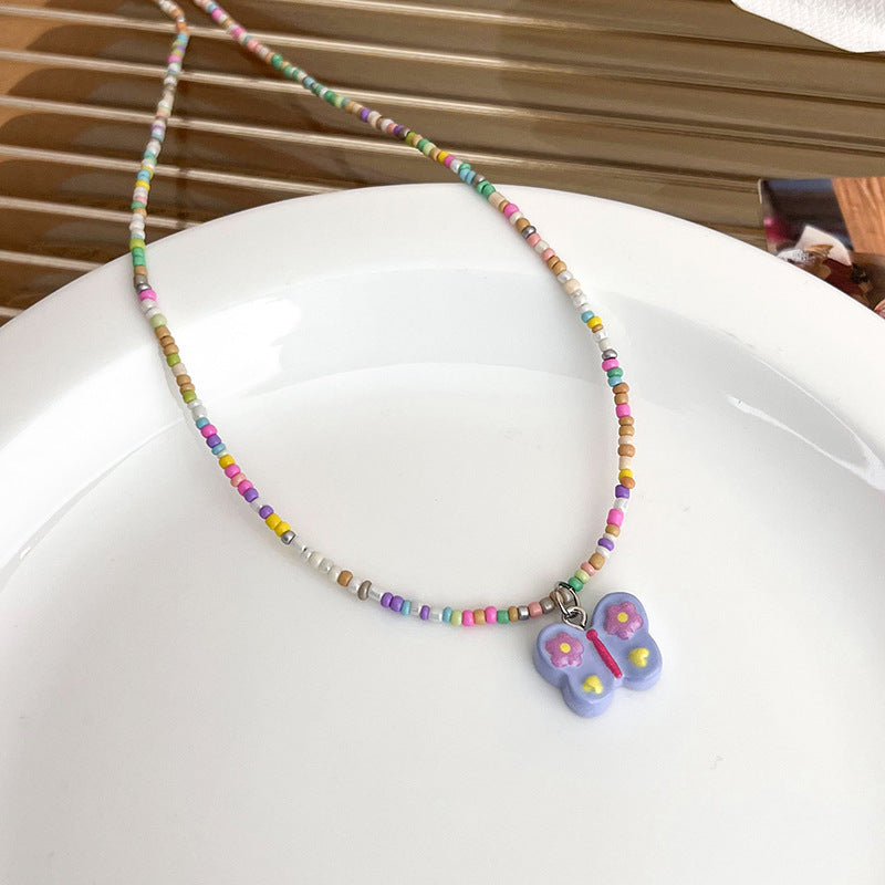 Butterfly Pendant Female Summer Sweet Fresh Dopamine Color Necklaces