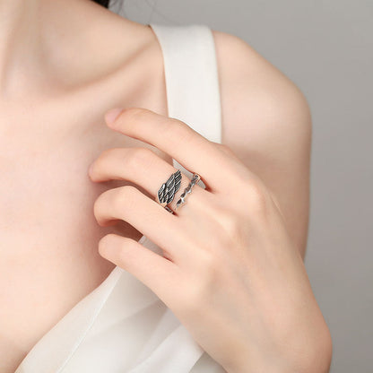 Men's Angels Demons Single Imitation Thai Sier Black Angel Rings