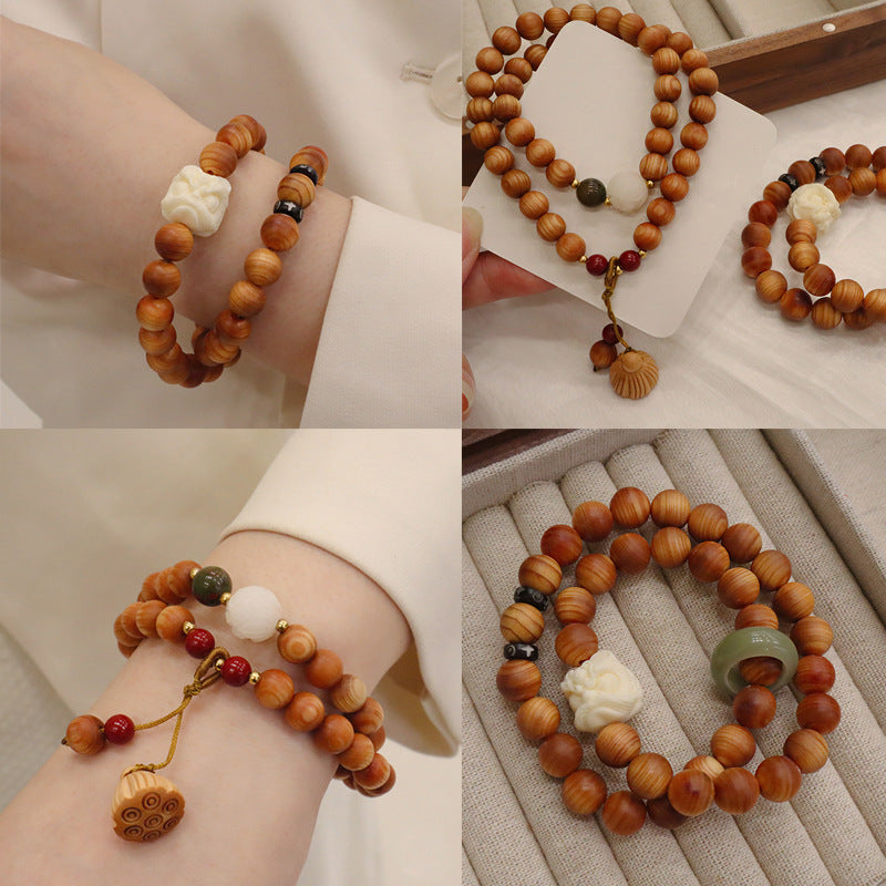 Bodhi Lotus Seedpod Pendant Double Circle Bracelets