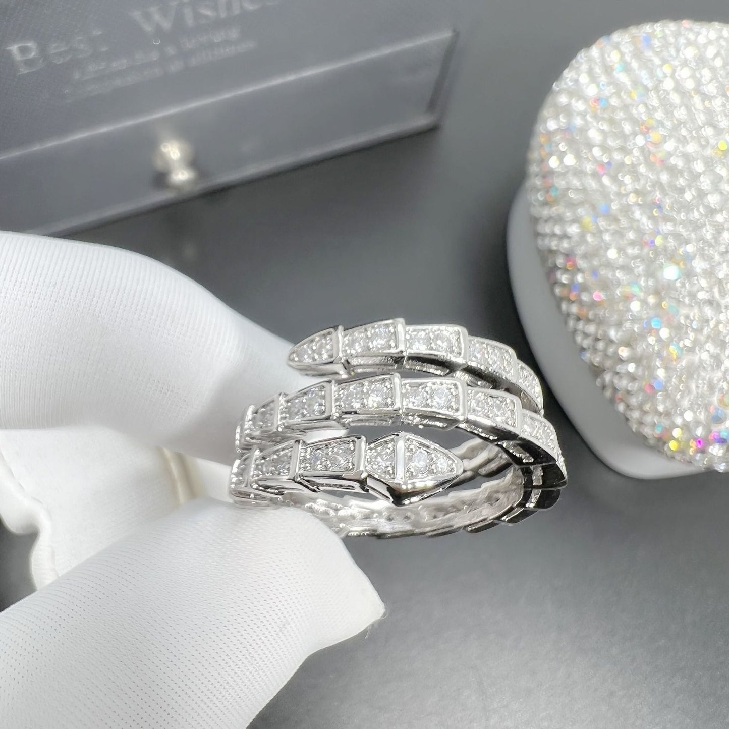 Snake-shaped Full Diamond Snake Three-circle Elastic Head Rings